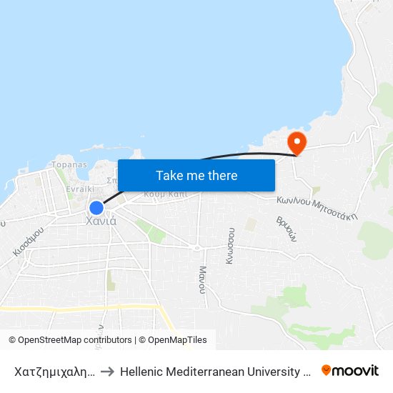 Χατζημιχαλη Γιανναρη to Hellenic Mediterranean University Department Of Chania map