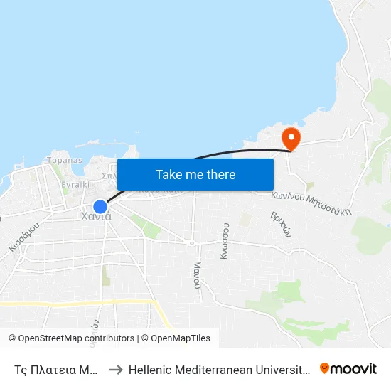 Plateia Machis Kritis to Hellenic Mediterranean University Department of Chania map