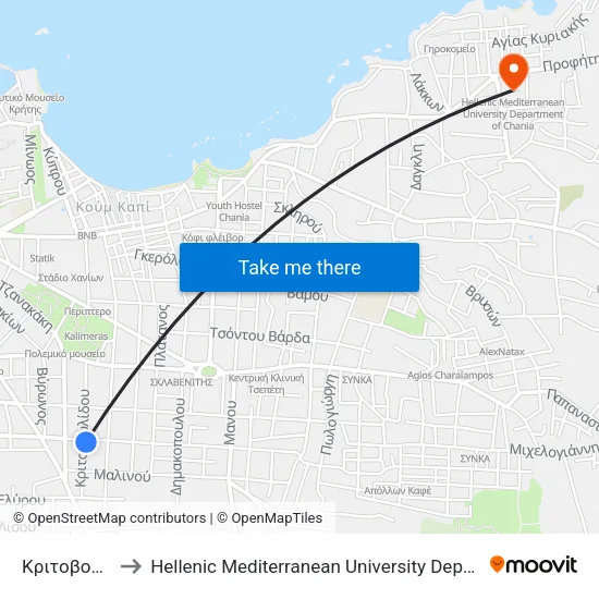 Kritovolidou to Hellenic Mediterranean University Department of Chania map