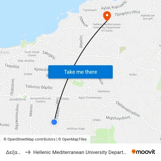 Reservoir to Hellenic Mediterranean University Department of Chania map
