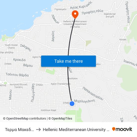 Τερμα Μακεδονομαχων to Hellenic Mediterranean University Department Of Chania map