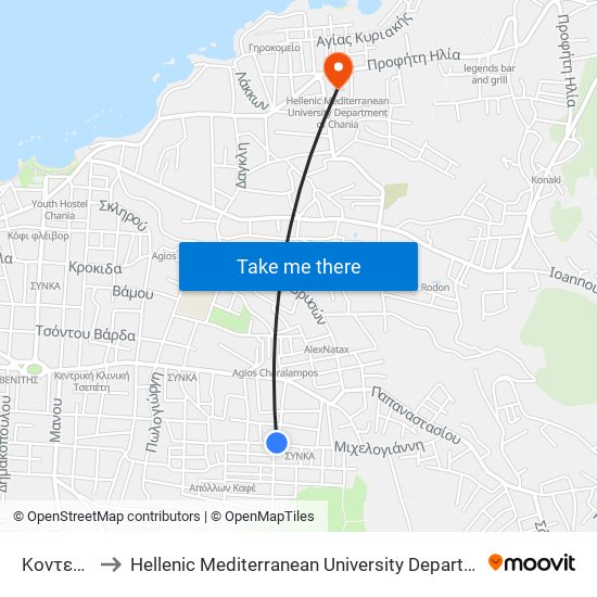 Κοντελακη to Hellenic Mediterranean University Department Of Chania map