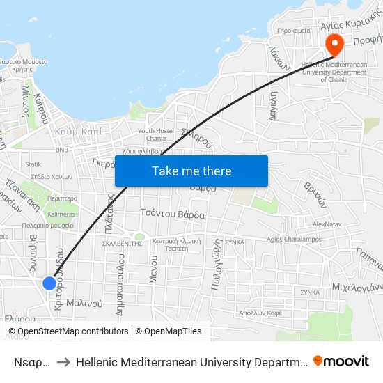 Νεαρχου to Hellenic Mediterranean University Department Of Chania map