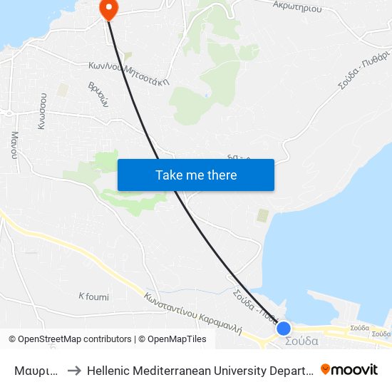 Μαυριδακη to Hellenic Mediterranean University Department Of Chania map