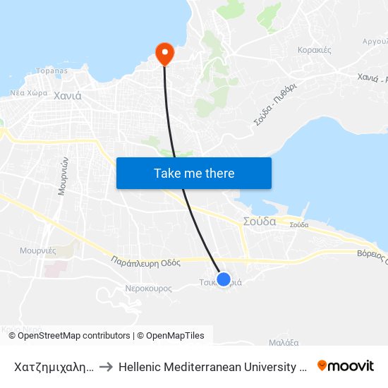 Χατζημιχαλη Γιανναρη to Hellenic Mediterranean University Department Of Chania map