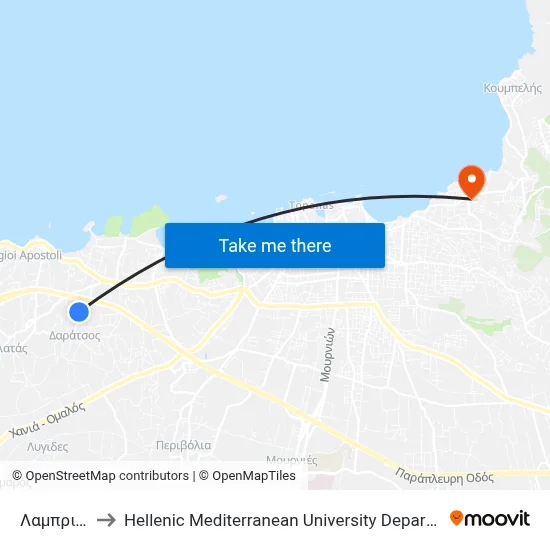 Lamprinaki to Hellenic Mediterranean University Department of Chania map