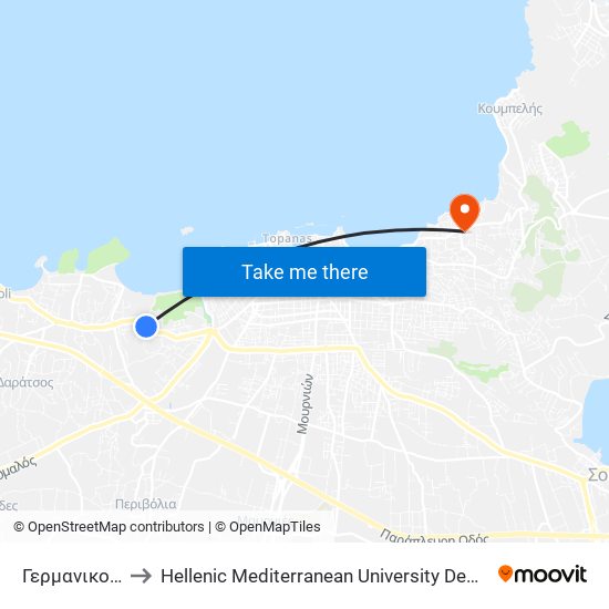 Γερμανικο Πουλι to Hellenic Mediterranean University Department Of Chania map