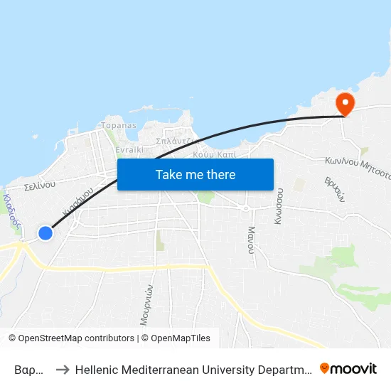 Varousi to Hellenic Mediterranean University Department of Chania map