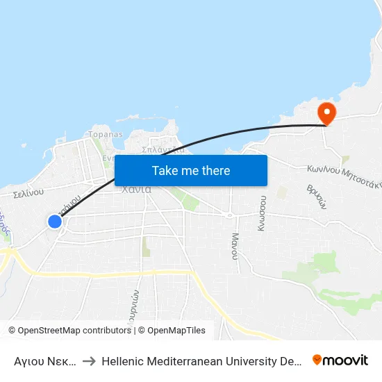 St. Nektarios to Hellenic Mediterranean University Department of Chania map