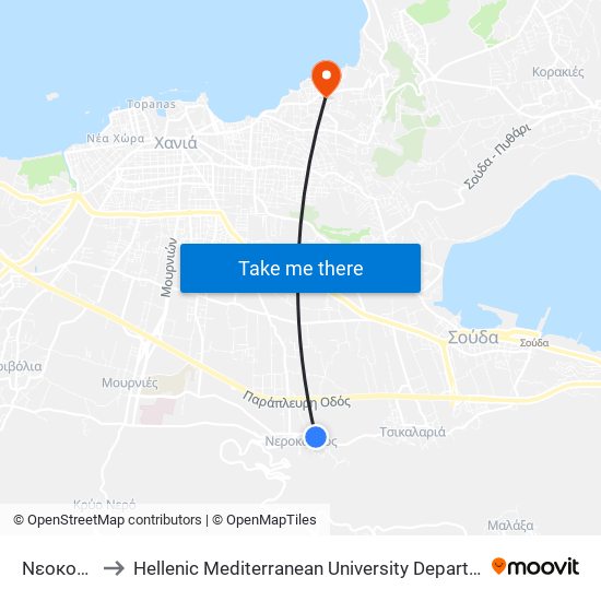 Νεοκουρου to Hellenic Mediterranean University Department Of Chania map