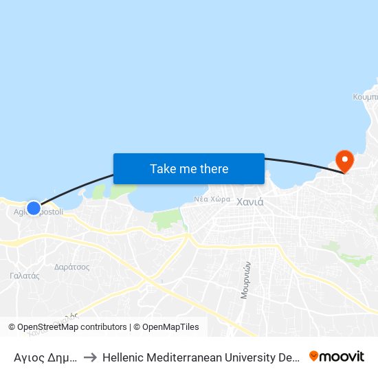 Αγιος Δημητριος to Hellenic Mediterranean University Department Of Chania map