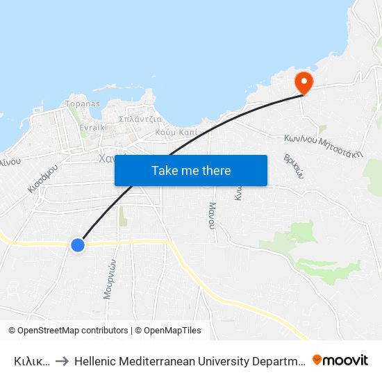 Κιλικιας to Hellenic Mediterranean University Department Of Chania map