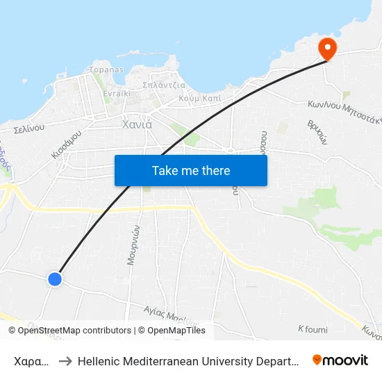 Charakias to Hellenic Mediterranean University Department of Chania map