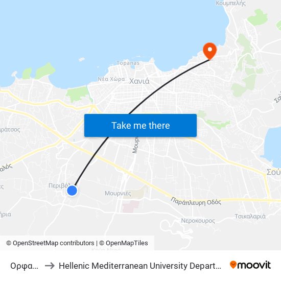 Ορφανιδη to Hellenic Mediterranean University Department Of Chania map