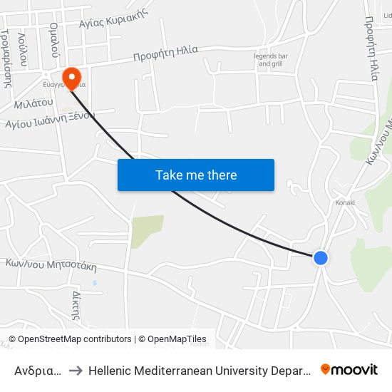 Ανδριανακη to Hellenic Mediterranean University Department Of Chania map