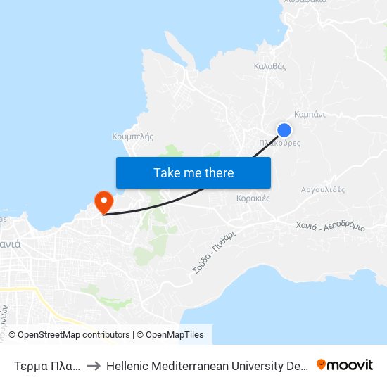 Τερμα Πλακουρες to Hellenic Mediterranean University Department Of Chania map