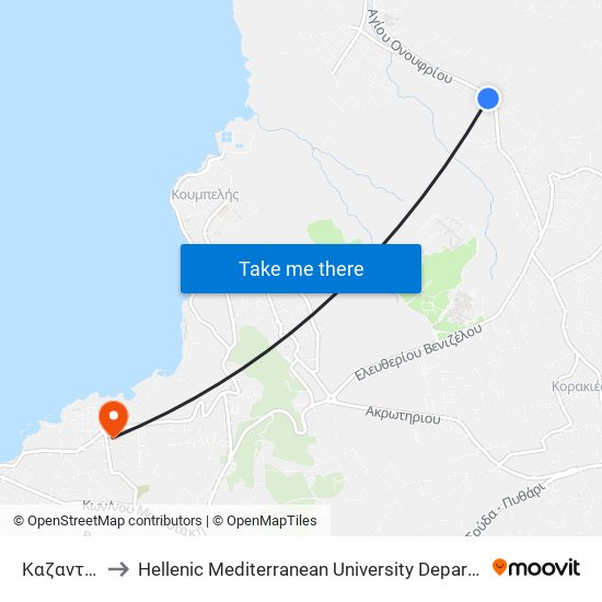 Καζαντζακη to Hellenic Mediterranean University Department Of Chania map