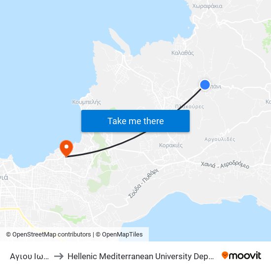 Αγιου Ιωαννου to Hellenic Mediterranean University Department Of Chania map