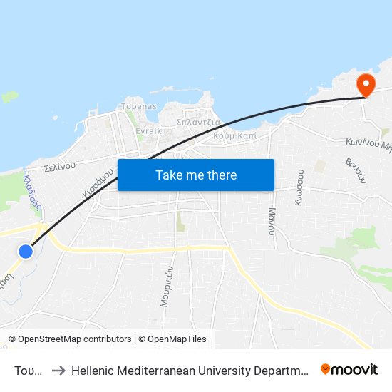 Τουρνα to Hellenic Mediterranean University Department Of Chania map