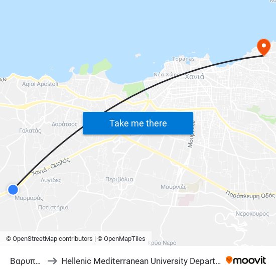 Βαρυπετρο to Hellenic Mediterranean University Department Of Chania map