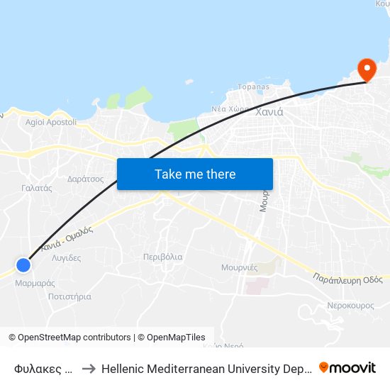 Φυλακες Αγυιας to Hellenic Mediterranean University Department Of Chania map