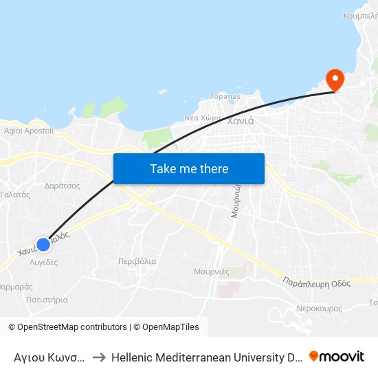 Αγιου Κωνσταντινου to Hellenic Mediterranean University Department Of Chania map