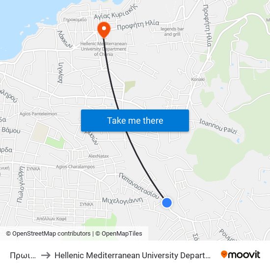 Πρωιμου to Hellenic Mediterranean University Department Of Chania map