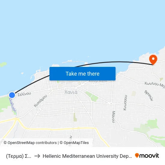 Selinou (Terminal) to Hellenic Mediterranean University Department of Chania map