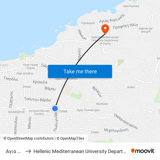 Αγια Αννα to Hellenic Mediterranean University Department Of Chania map