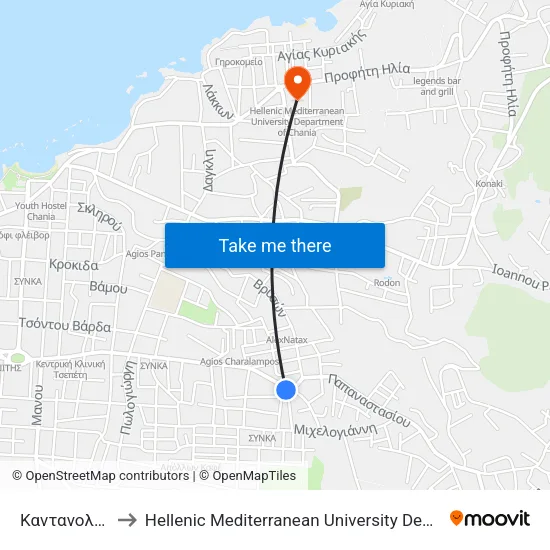 Kantanleontos to Hellenic Mediterranean University Department of Chania map