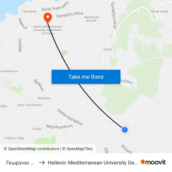 Georgiou Sgourou to Hellenic Mediterranean University Department of Chania map