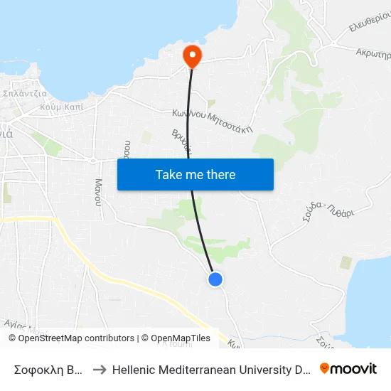 Sophocles Venizelou to Hellenic Mediterranean University Department of Chania map