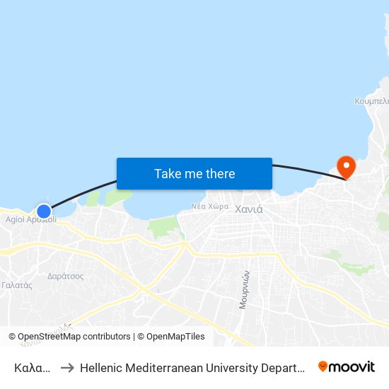 Καλαμακι to Hellenic Mediterranean University Department Of Chania map