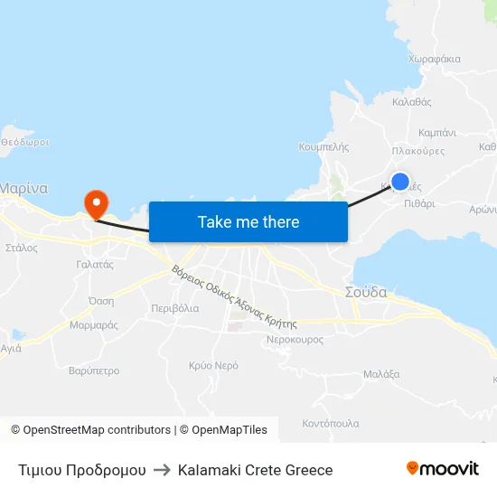 Timiou Prodromou to Kalamaki Crete Greece map