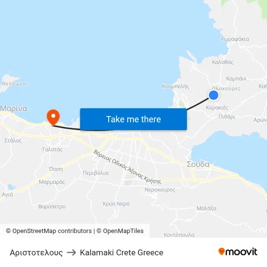Aristotelous to Kalamaki Crete Greece map