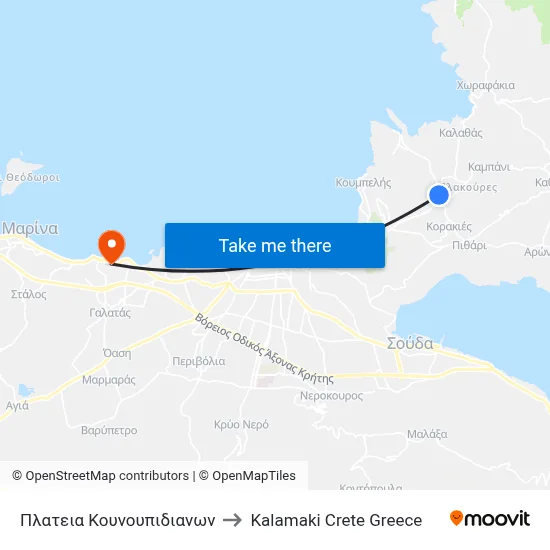 Kounoupidiana Square to Kalamaki Crete Greece map