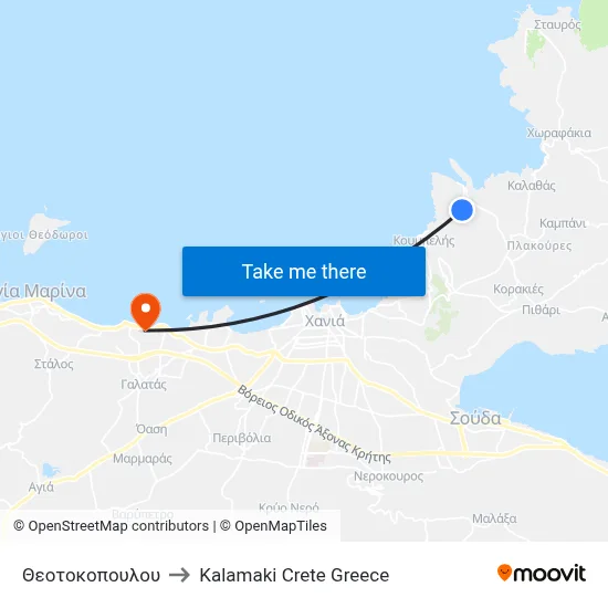 Theotokopoulos to Kalamaki Crete Greece map