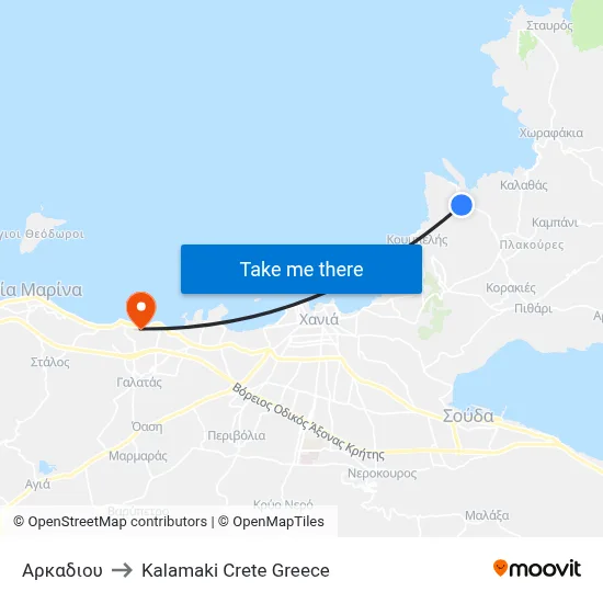 Arkadiou to Kalamaki Crete Greece map