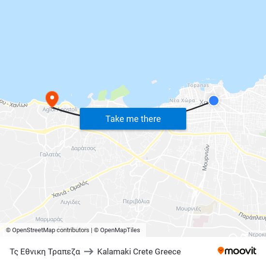 Τς Εθνικη Τραπεζα to Kalamaki Crete Greece map