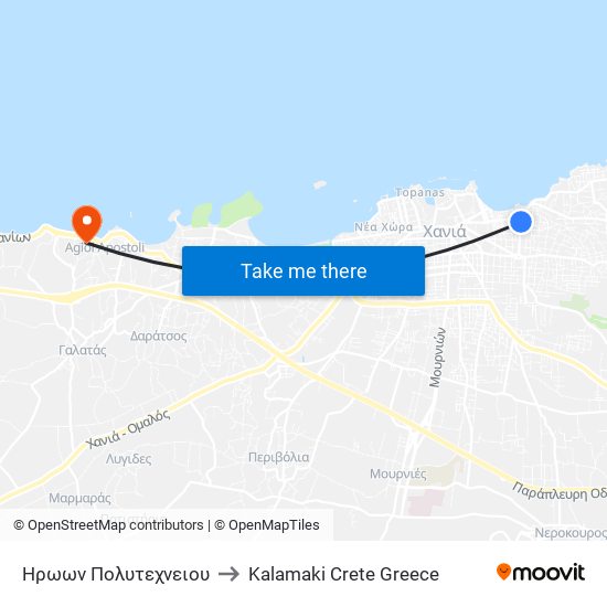 Ηρωων Πολυτεχνειου to Kalamaki Crete Greece map