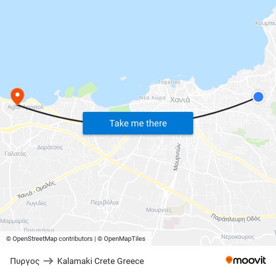 Πυργος to Kalamaki Crete Greece map