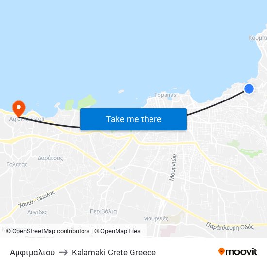 Αμφιμαλιου to Kalamaki Crete Greece map