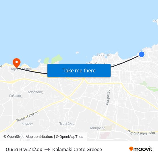 Οικια Βενιζελου to Kalamaki Crete Greece map