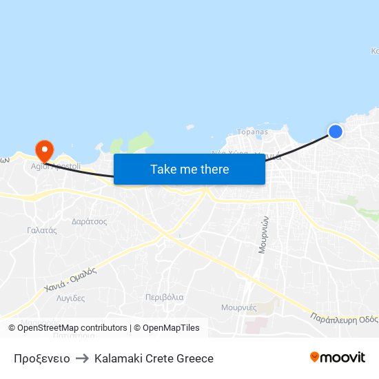 Προξενειο to Kalamaki Crete Greece map