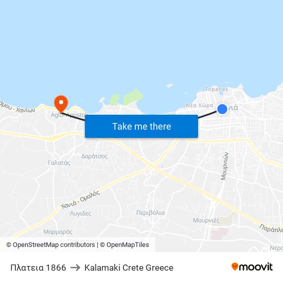 Πλατεια 1866 to Kalamaki Crete Greece map