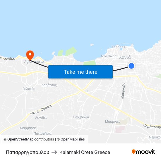 Παπαρρηγοπουλου to Kalamaki Crete Greece map