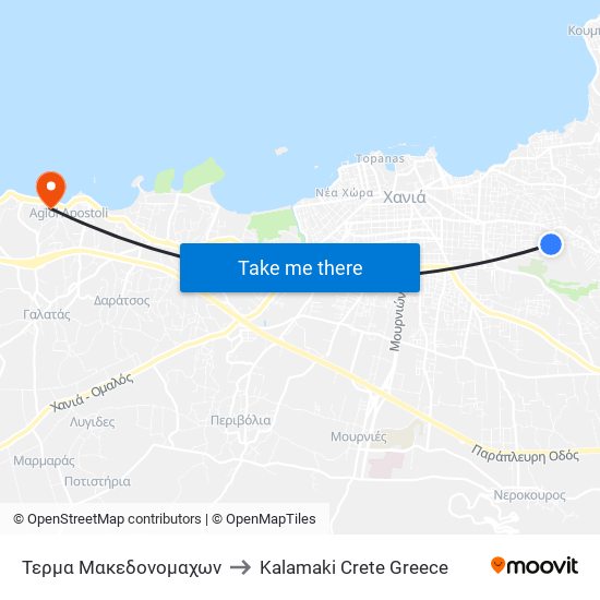 Τερμα Μακεδονομαχων to Kalamaki Crete Greece map