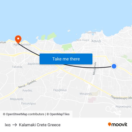 Ικα to Kalamaki Crete Greece map