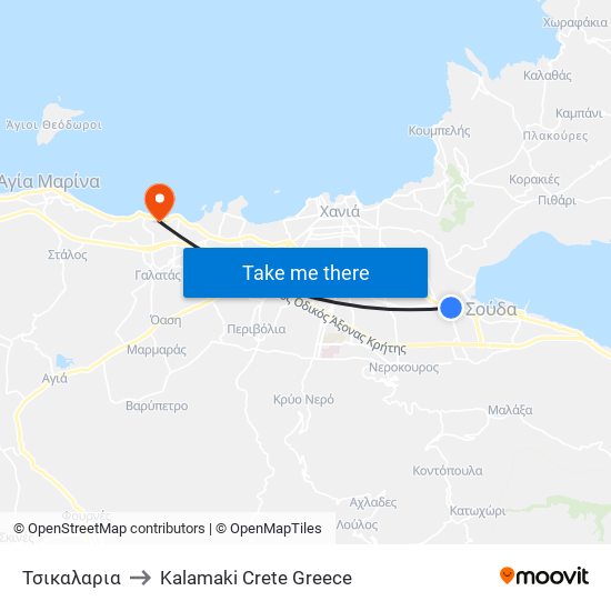 Τσικαλαρια to Kalamaki Crete Greece map