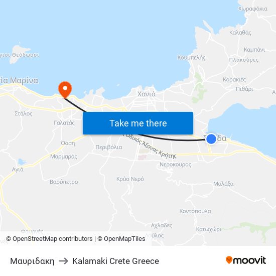 Μαυριδακη to Kalamaki Crete Greece map